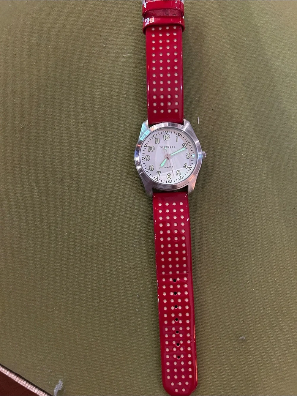 TOKYObay Red Perforated Silicone Strap Round Watch